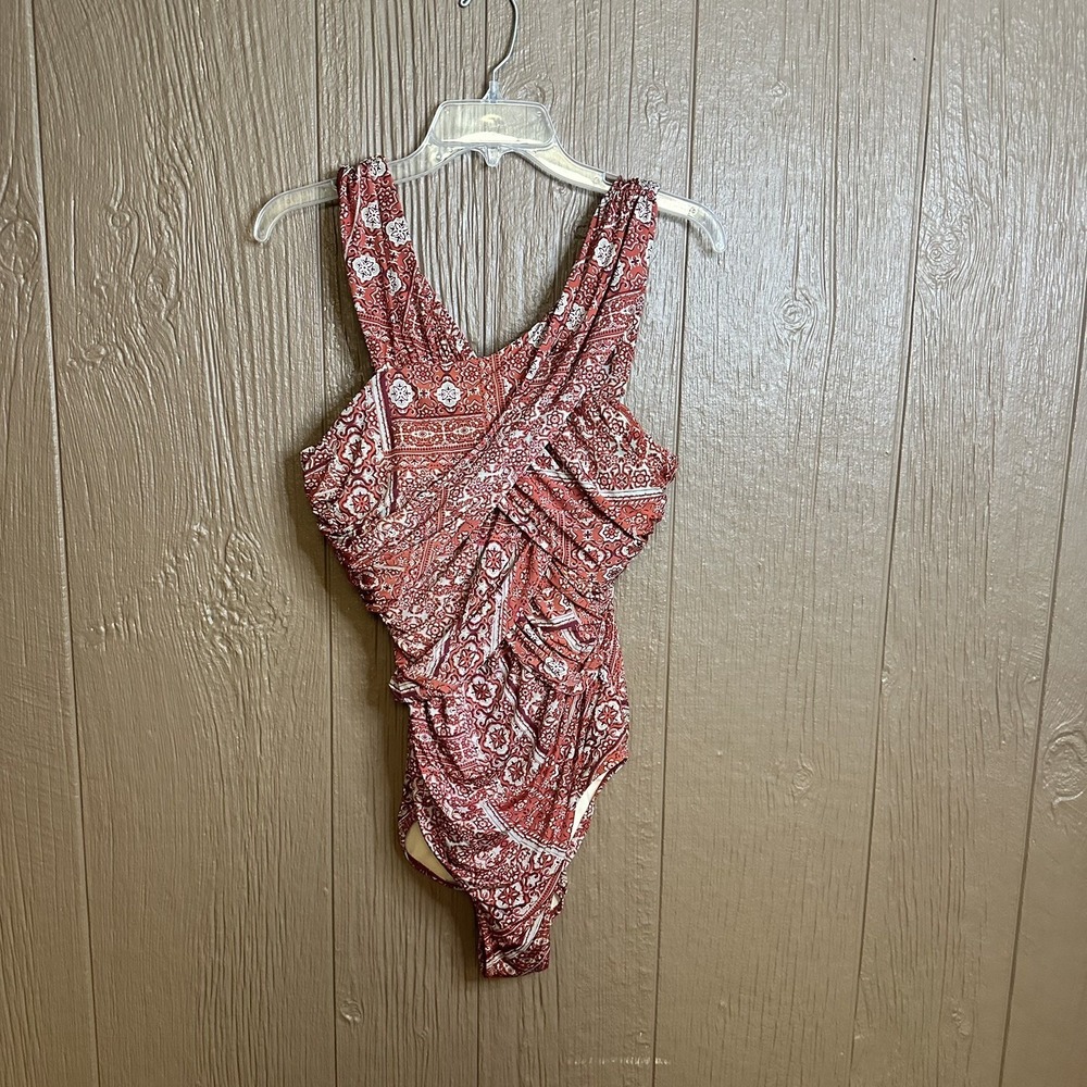 Garnet Hill Red Criss Cross Ruched Front Red One Piece Swim Suit Sz 12 Western